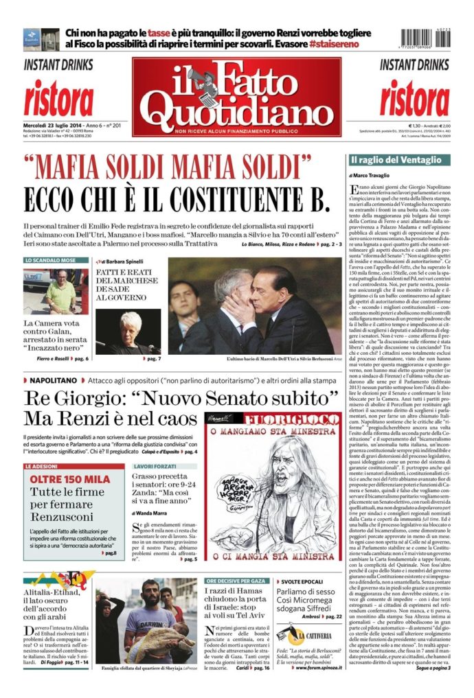 Copertina di mercoledì 23 luglio 2014