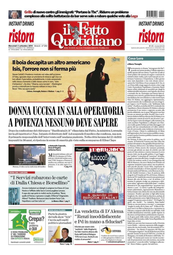 Copertina di mercoledì 3 settembre 2014