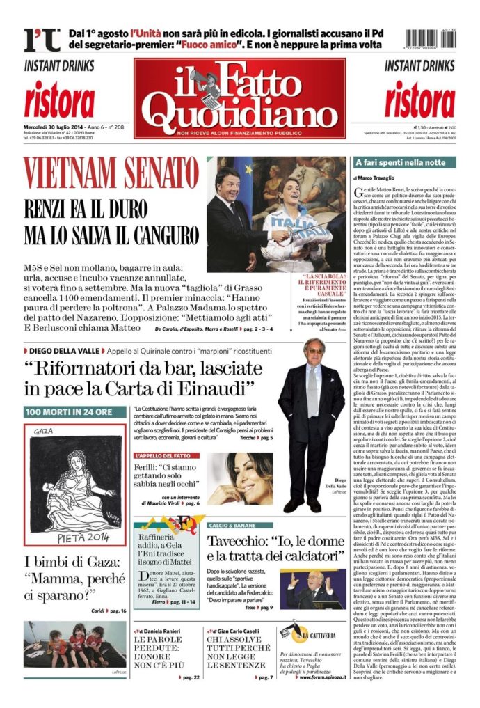 Copertina di mercoledì 30 luglio 2014