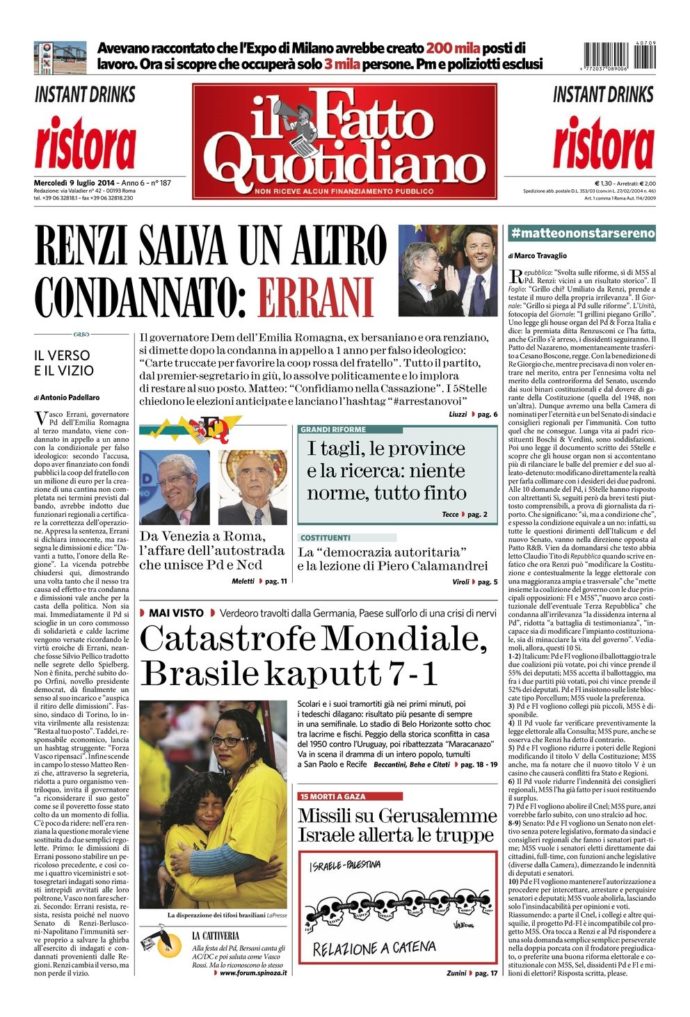 Copertina di mercoledì 9 luglio 2014