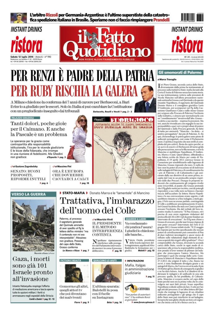 Copertina di sabato 12 luglio 2014