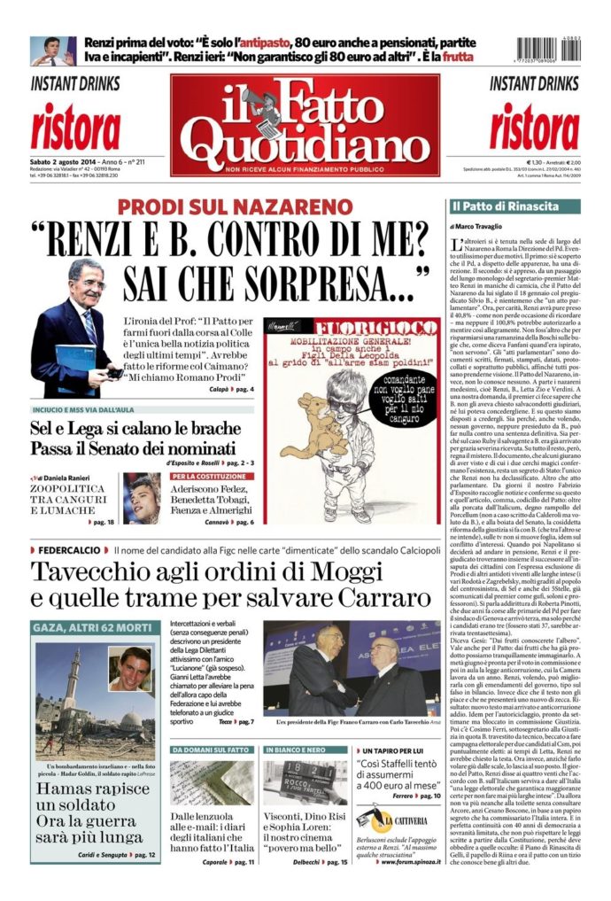 Copertina di sabato 2 agosto 2014