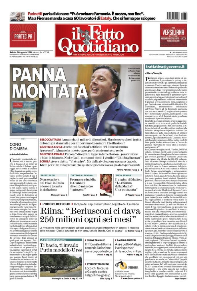 Copertina di sabato 30 agosto 2014