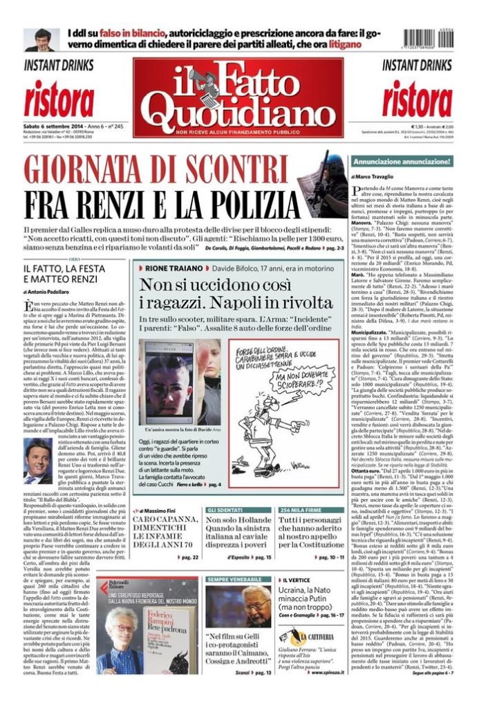 Copertina di sabato 6 settembre 2014