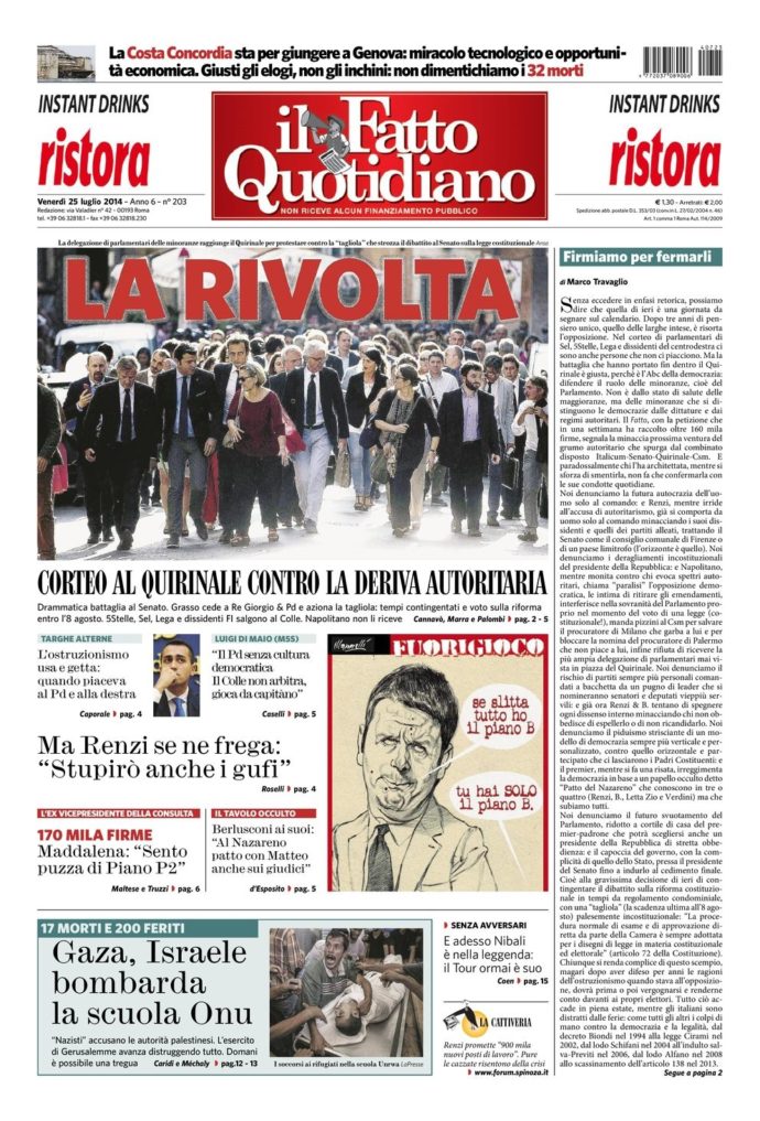 Copertina di venerdì 25 luglio 2014