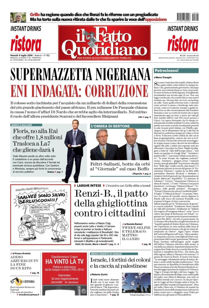 Copertina di venerdì 4 luglio 2014