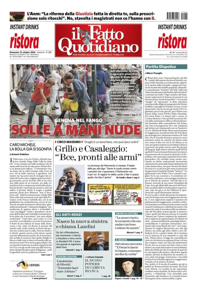 Copertina di domenica 12 ottobre 2014