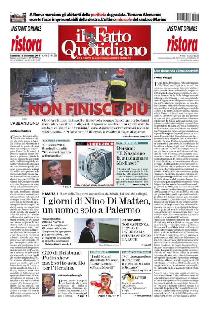 Copertina di domenica 16 novembre 2014