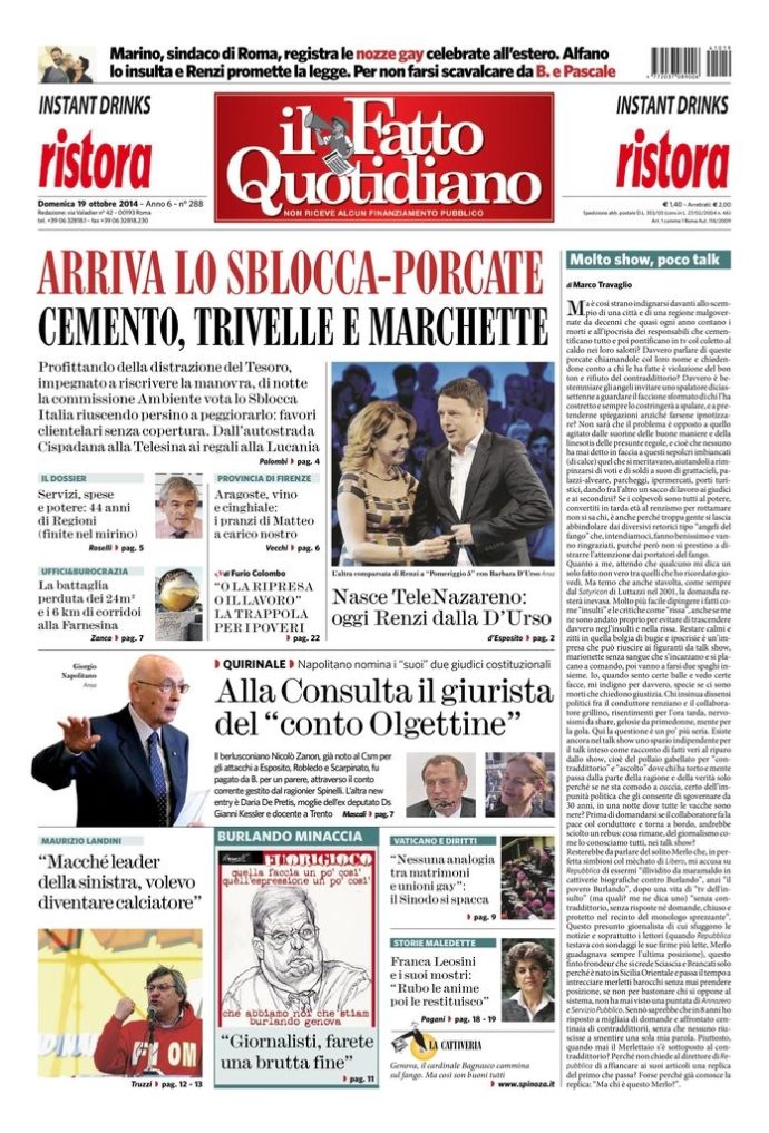 Copertina di domenica 19 ottobre 2014