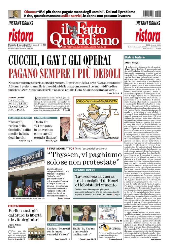 Copertina di domenica 2 novembre 2014