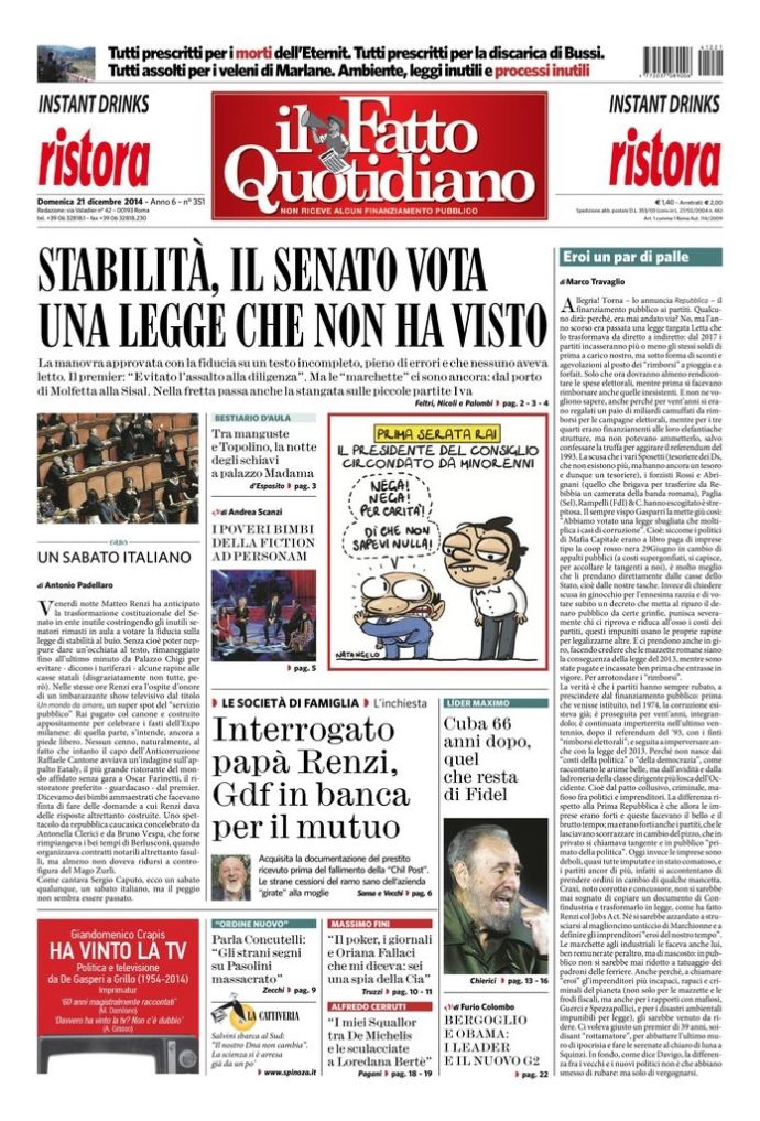 Copertina di domenica 21 dicembre 2014