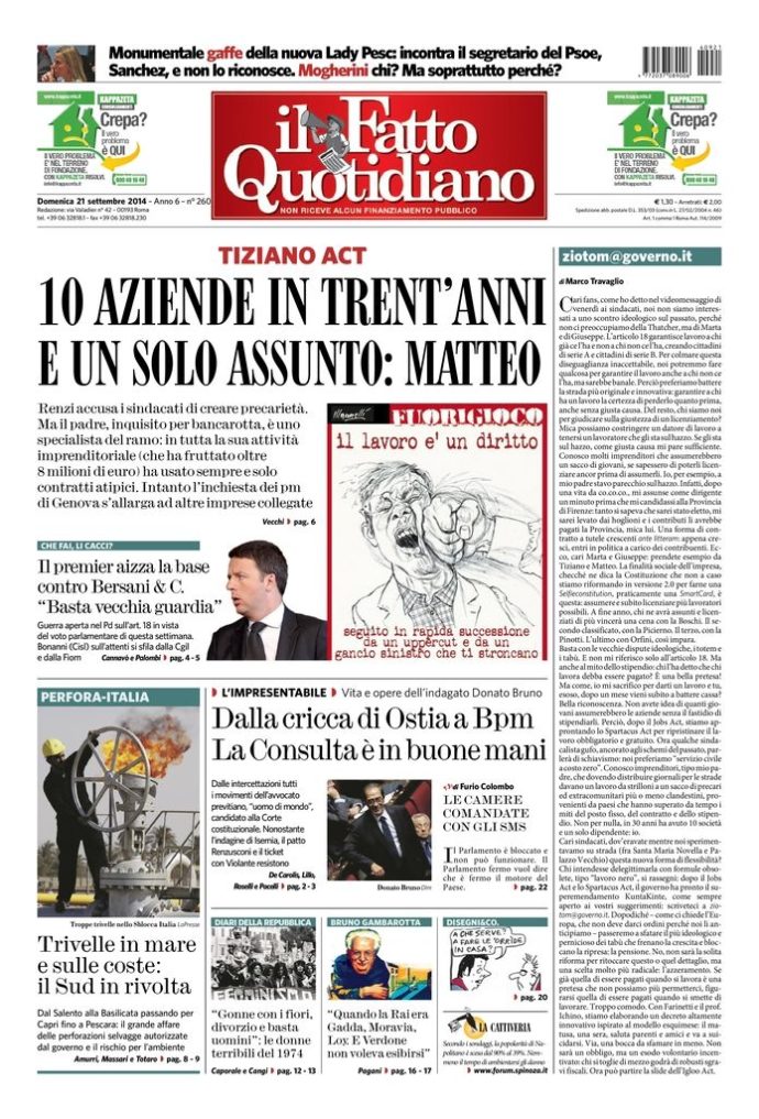 Copertina di domenica 21 settembre 2014