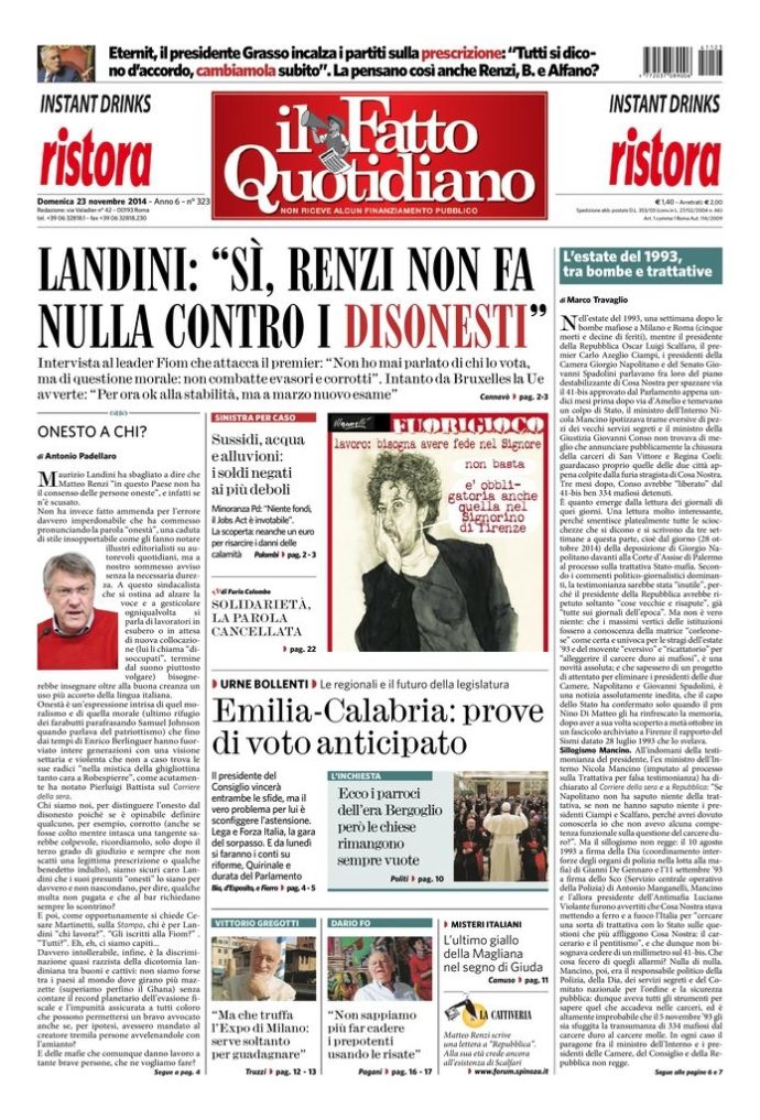 Copertina di domenica 23 novembre 2014