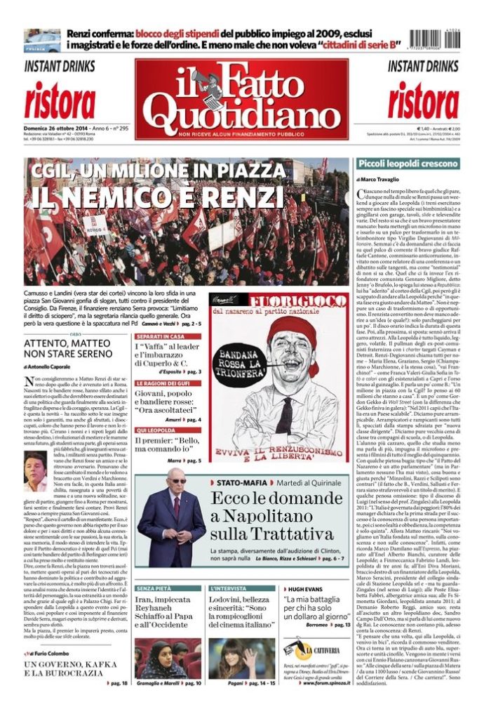 Copertina di domenica 26 ottobre 2014