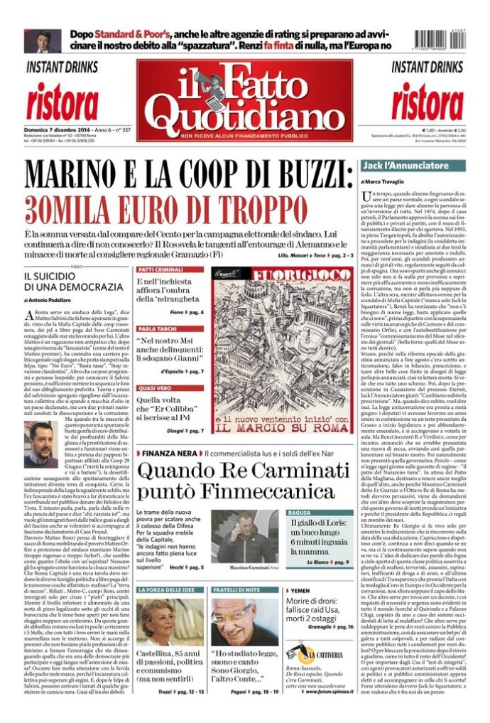 Copertina di domenica 7 dicembre 2014