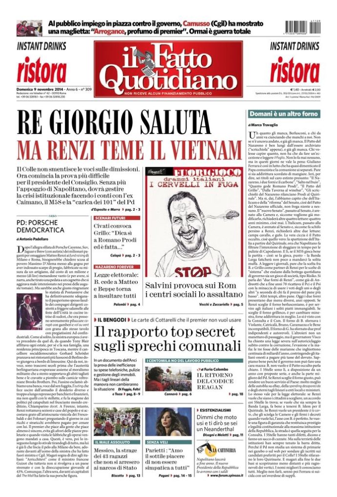 Copertina di domenica 9 novembre 2014