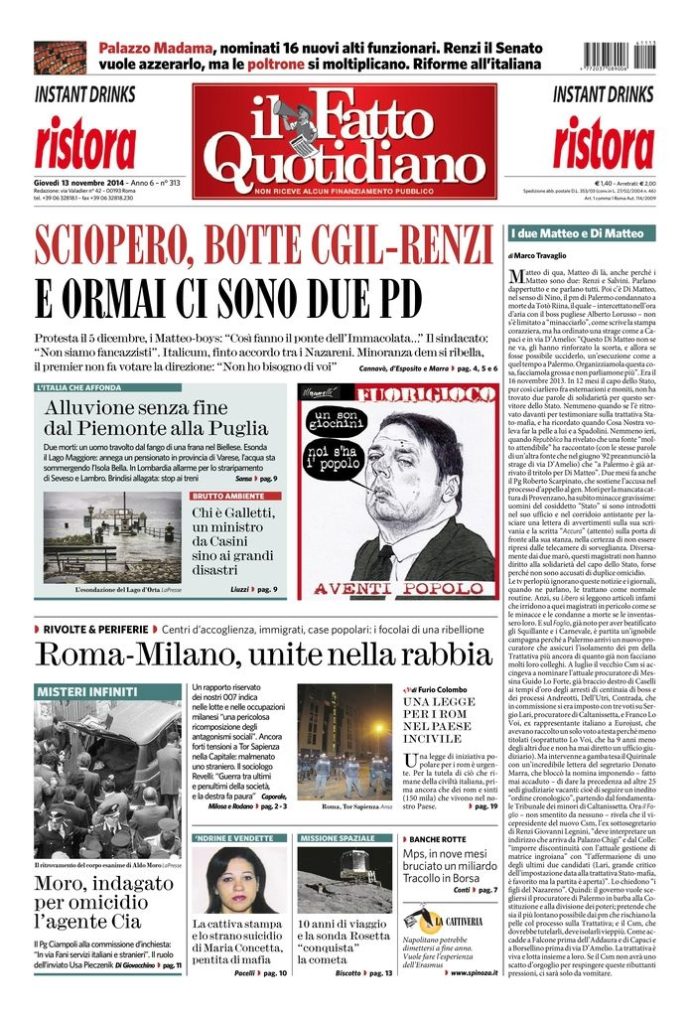 Copertina di giovedì 13 novembre 2014