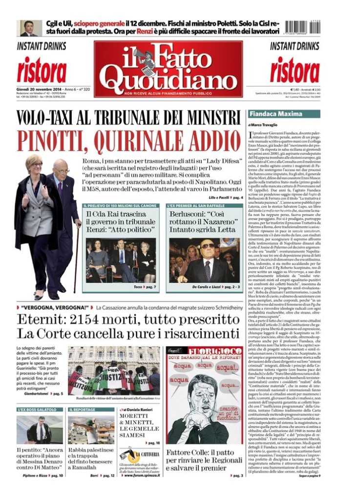 Copertina di giovedì 20 novembre 2014