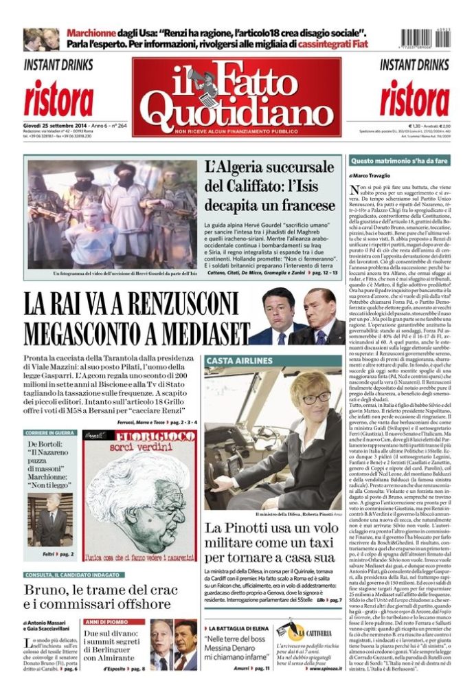 Copertina di giovedì 25 settembre 2014