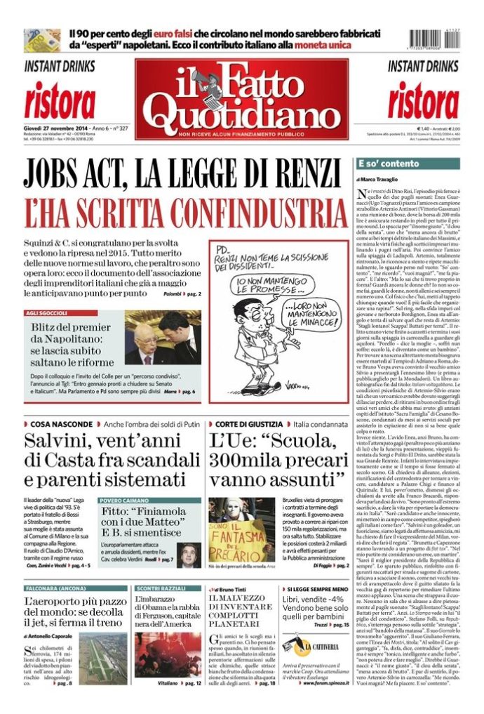 Copertina di giovedì 27 novembre 2014