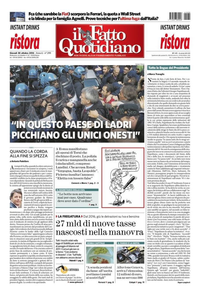 Copertina di giovedì 30 ottobre 2014