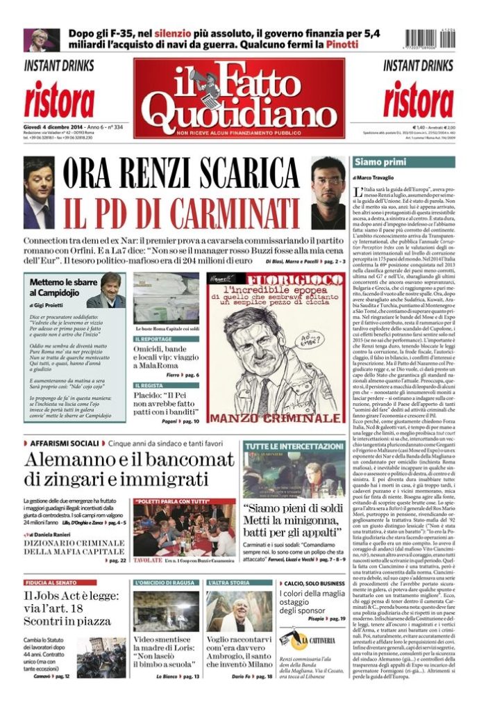 Copertina di giovedì 4 dicembre 2014