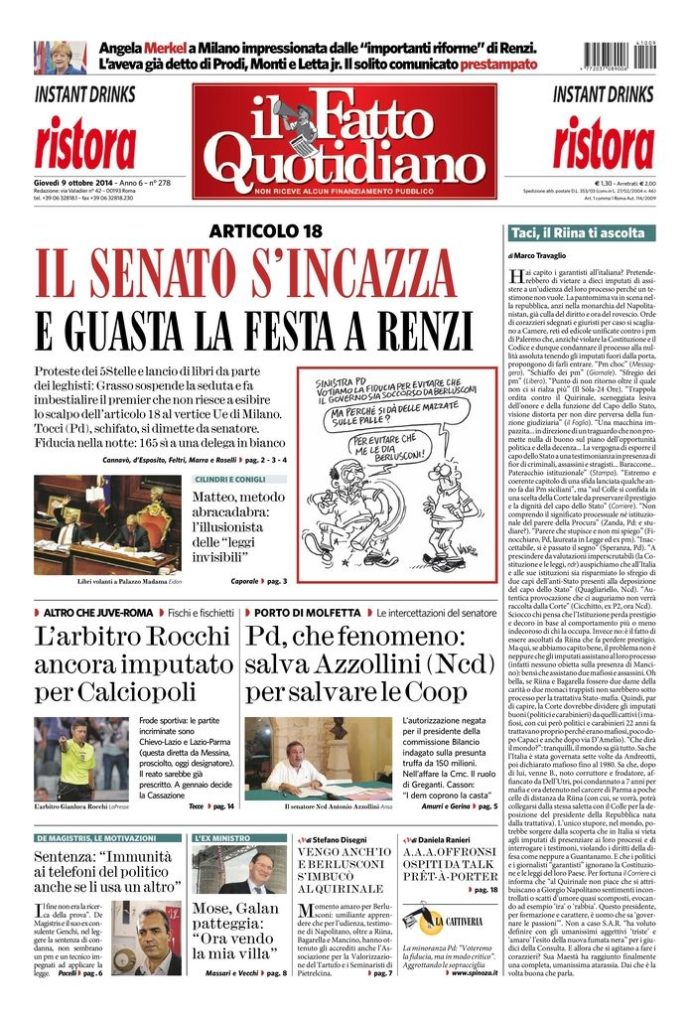 Copertina di giovedì 9 ottobre 2014