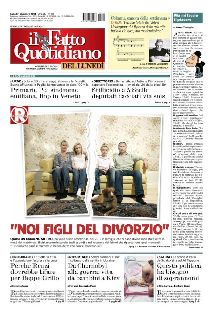 Copertina di lunedì 1 dicembre 2014