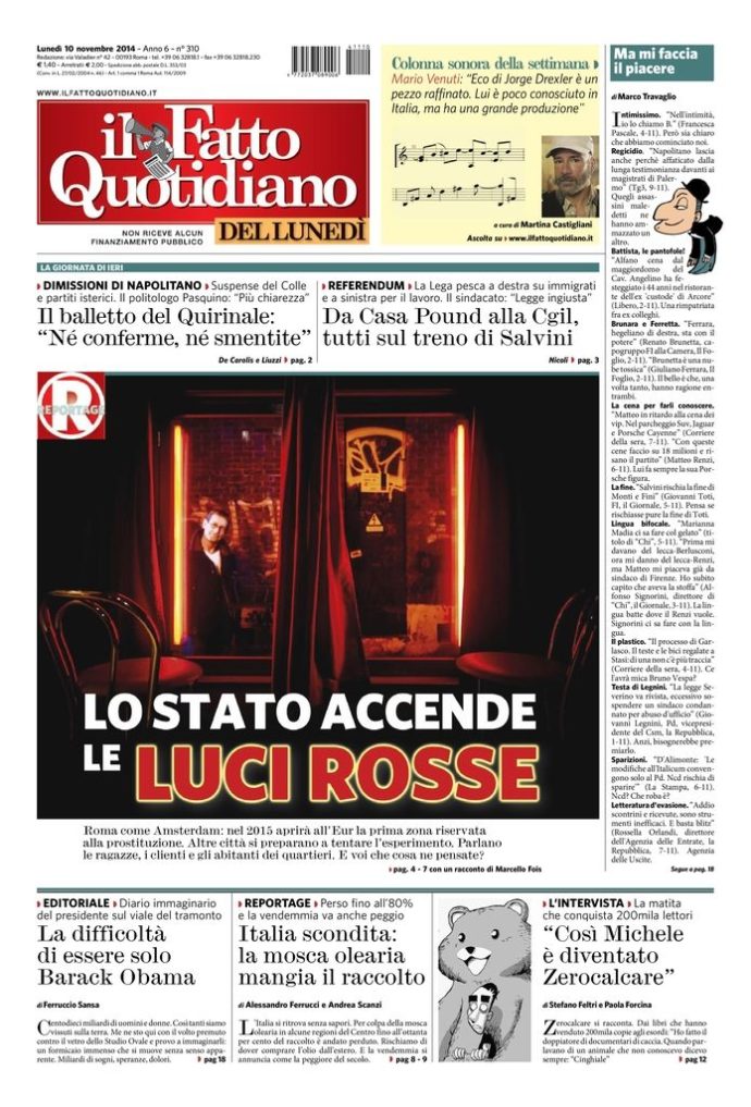 Copertina di lunedì 10 novembre 2014