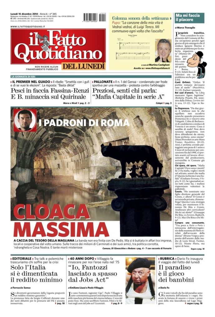 Copertina di lunedì 15 dicembre 2014