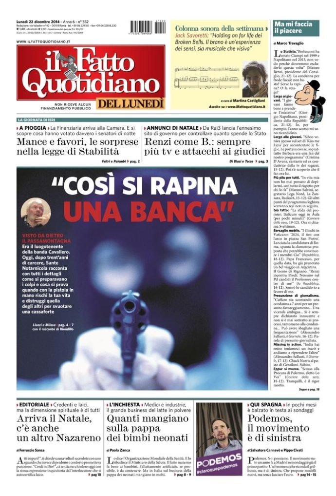 Copertina di lunedì 22 dicembre 2014