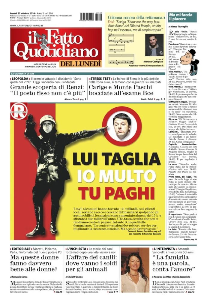 Copertina di lunedì 27 ottobre 2014