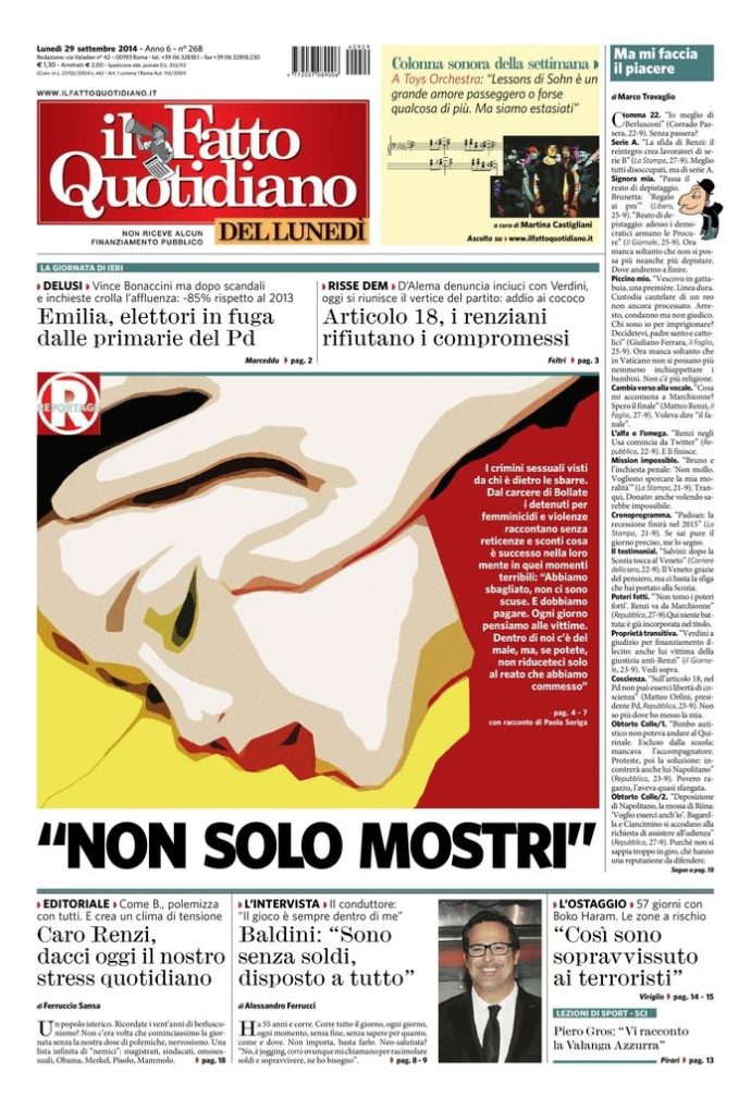 Copertina di lunedì 29 settembre 2014