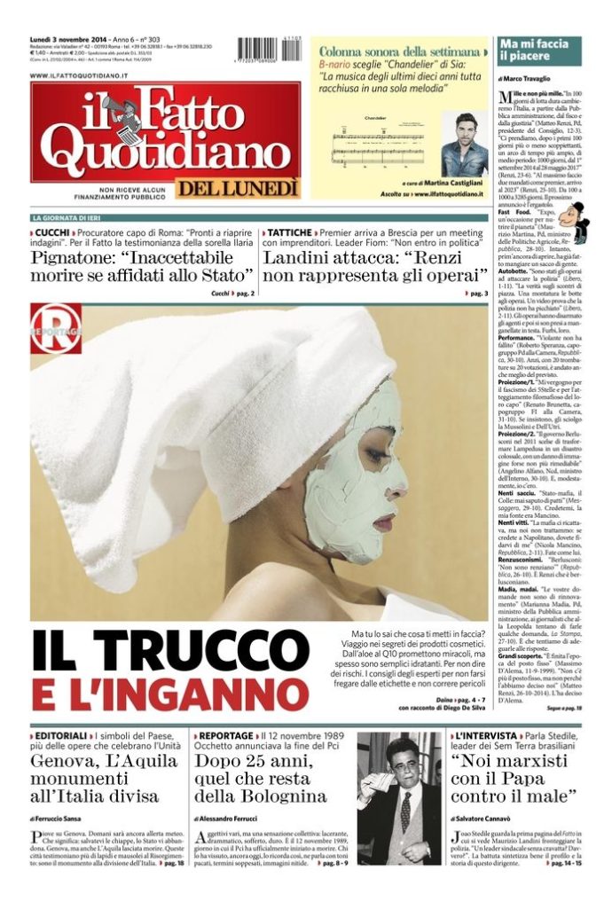 Copertina di lunedì 3 novembre 2014