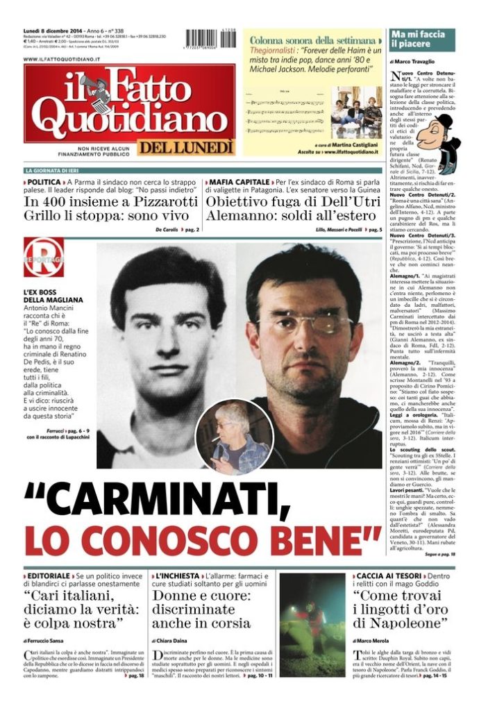 Copertina di lunedì 8 dicembre 2014