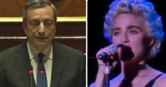 Copertina di Mario Draghi come Madonna al concerto di Torino del 1987. “Siete pronti? Siete pronti?”