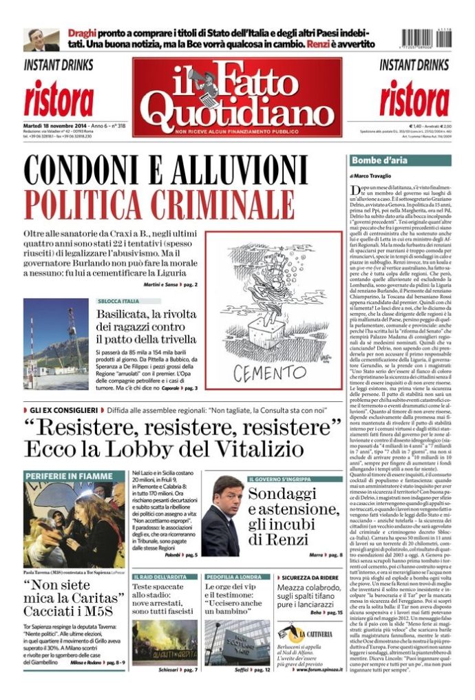 Copertina di martedì 18 novembre 2014