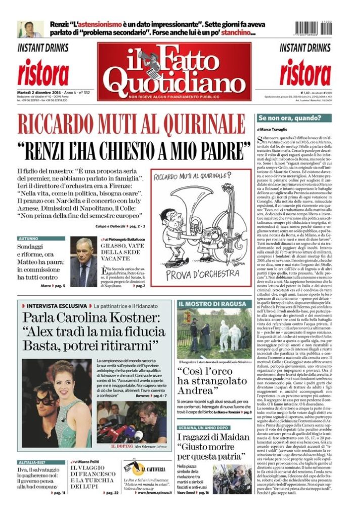 Copertina di martedì 2 dicembre 2014