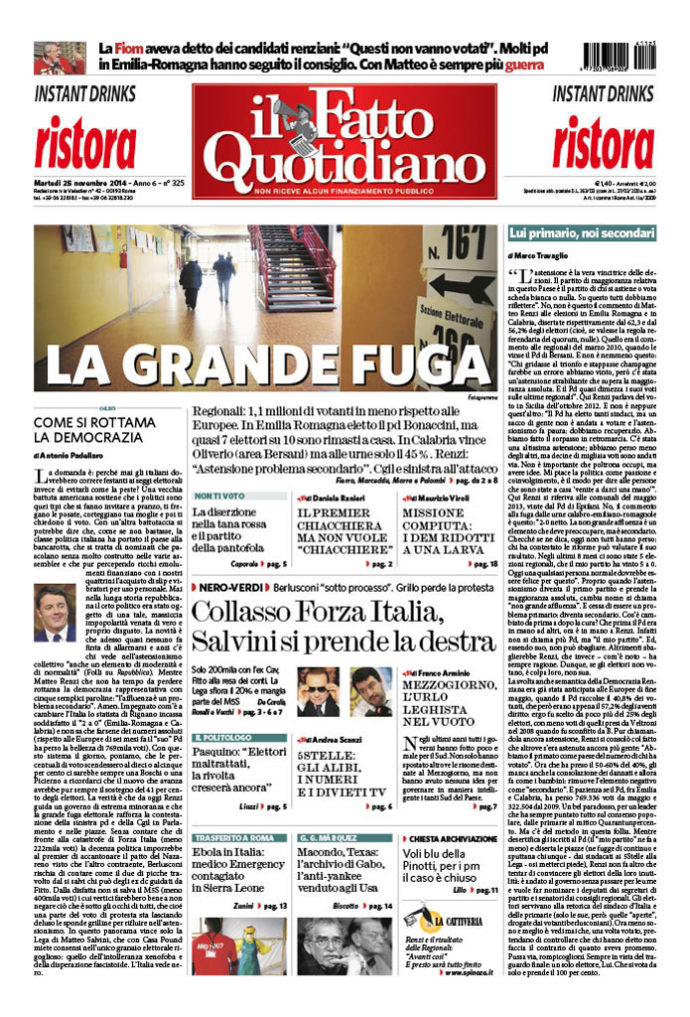 Copertina di martedì 25 novembre 2014