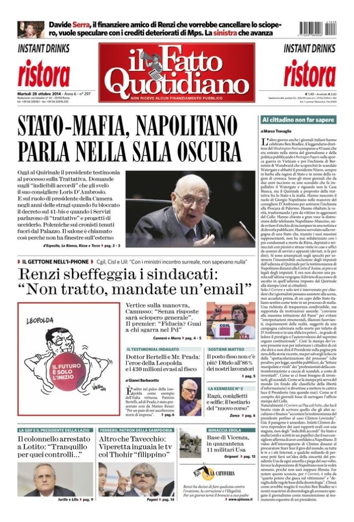 Copertina di martedì 28 ottobre 2014