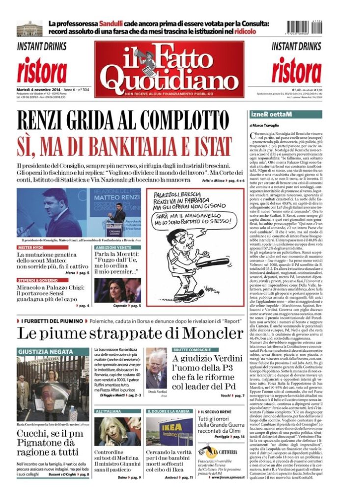 Copertina di martedì 4 novembre 2014