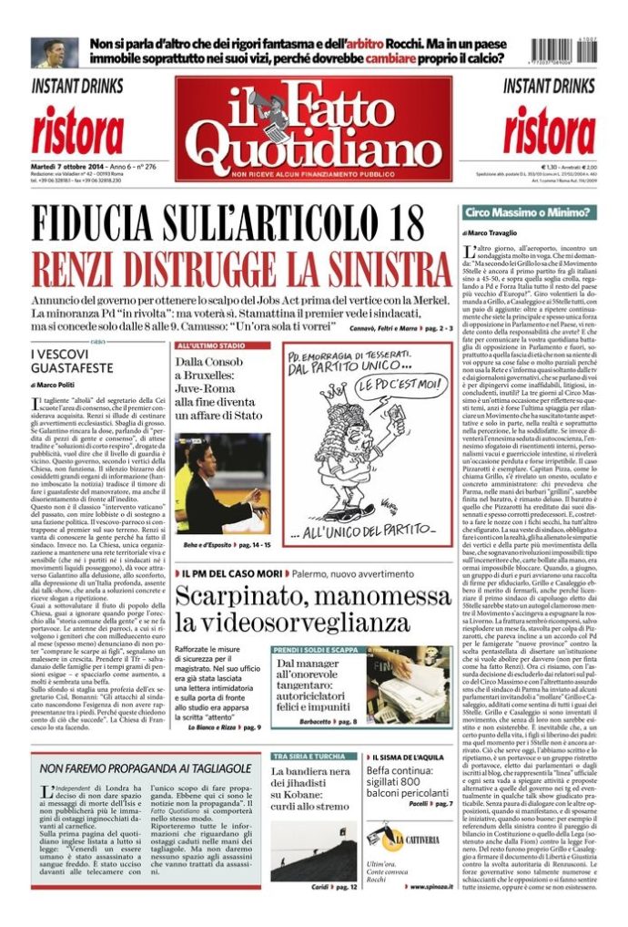 Copertina di martedì 7 ottobre 2014