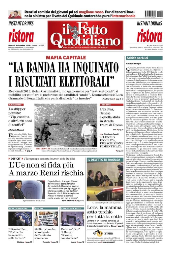 Copertina di martedì 9 dicembre 2014