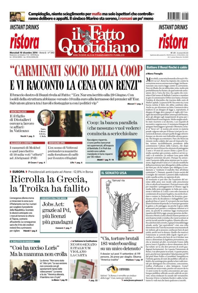 Copertina di mercoledì 10 dicembre 2014