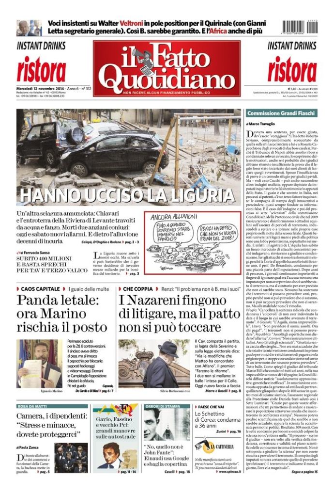 Copertina di mercoledì 12 novembre 2014