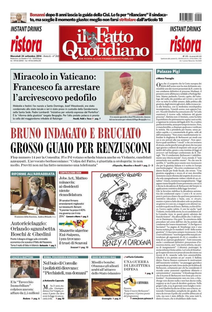 Copertina di mercoledì 24 settembre 2014