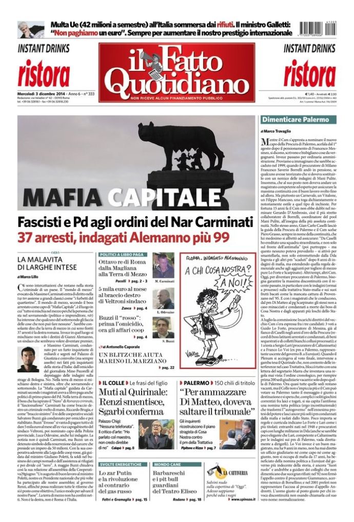 Copertina di mercoledì 3 dicembre 2014