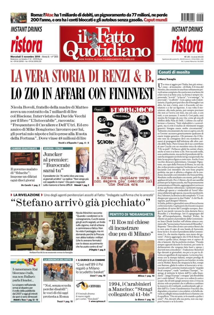 Copertina di mercoledì 5 novembre 2014