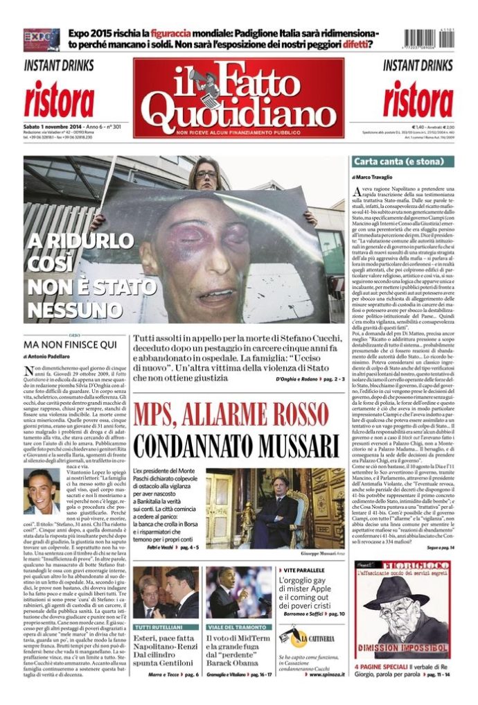 Copertina di sabato 1 novembre 2014