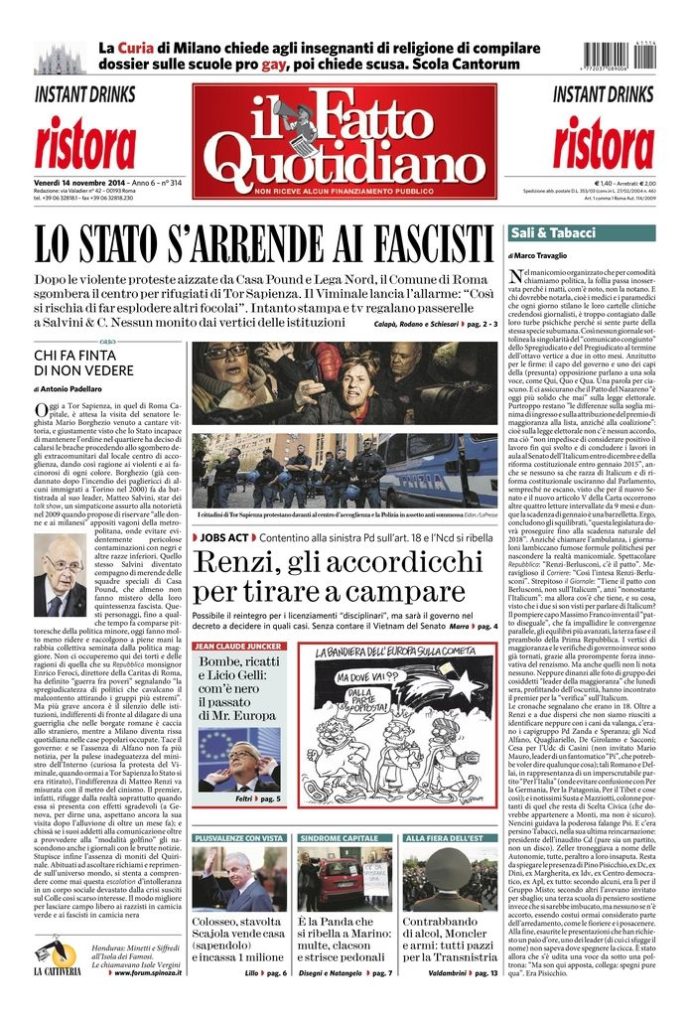 Copertina di venerdì 14 novembre 2014